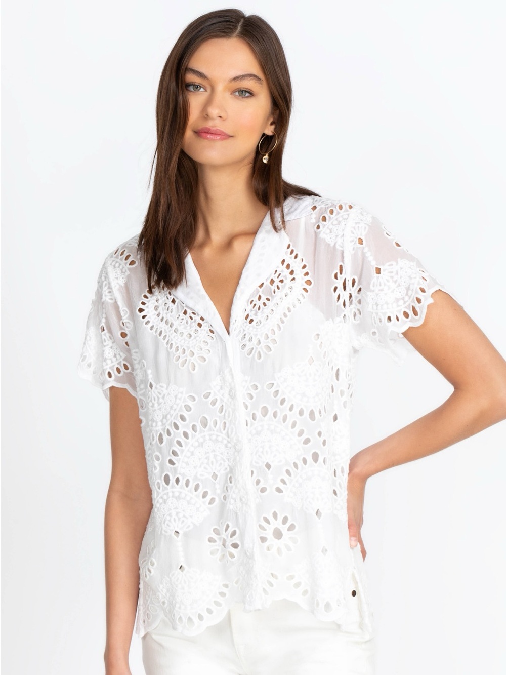 Johnny Was Marietta Cooper Eyelet Embroidered Blouse Top Shirt Women’s Small